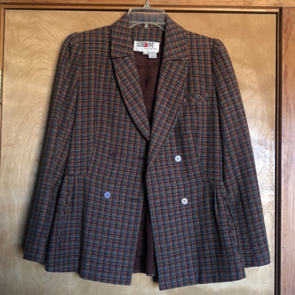 Vintage L’eau Vive Plaid Blazer - tan, brown, orange, turquoise - size 11/12
